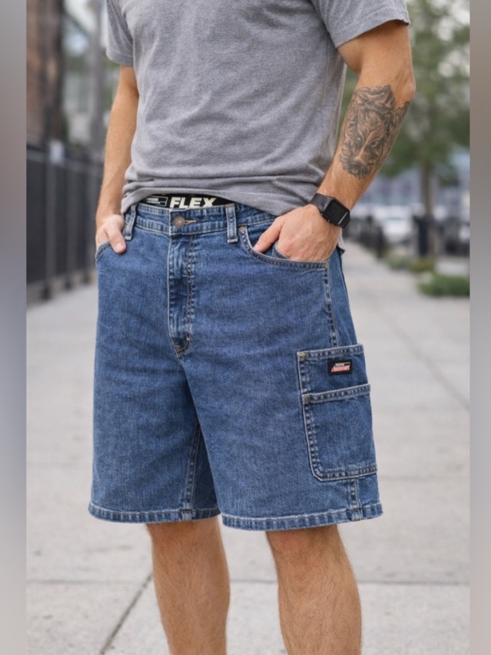 Dickies FLEX Carpenter Jean Shorts Men’s 38 Blue Denim Workwear Utility